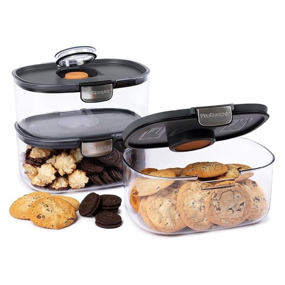ProKeeper International Airtight Food Storage Container with Terracotta Disk for Freshness, Stackable & Dishwasher Safe, Ideal for Cookies, Baked Goods, & More 3 Quart, 3-Piece