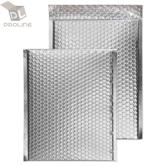 ProLine® #000 Glamour Metallic Silver Poly Bubble Mailers Envelopes Bags 4" x 8" Extra Wide (10 Mailers)