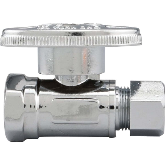 B&K Industries Brass Quarter Turn Straight Valve - 3/8 In. FIP x 3/8 In. Compression - Silver