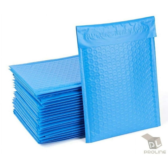 ProLine Extra Wide CD DVD Blue Poly Bubble Mailers Envelopes Bags 6.5" x 10" (100 Mailers)