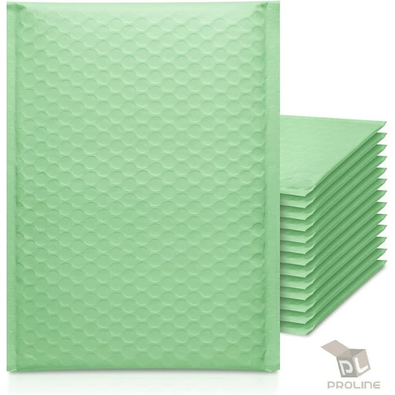 ProLine Extra Wide CD DVD Light Green Poly Bubble Mailers Envelopes Bags 6.5" x 10" (25 Mailers)