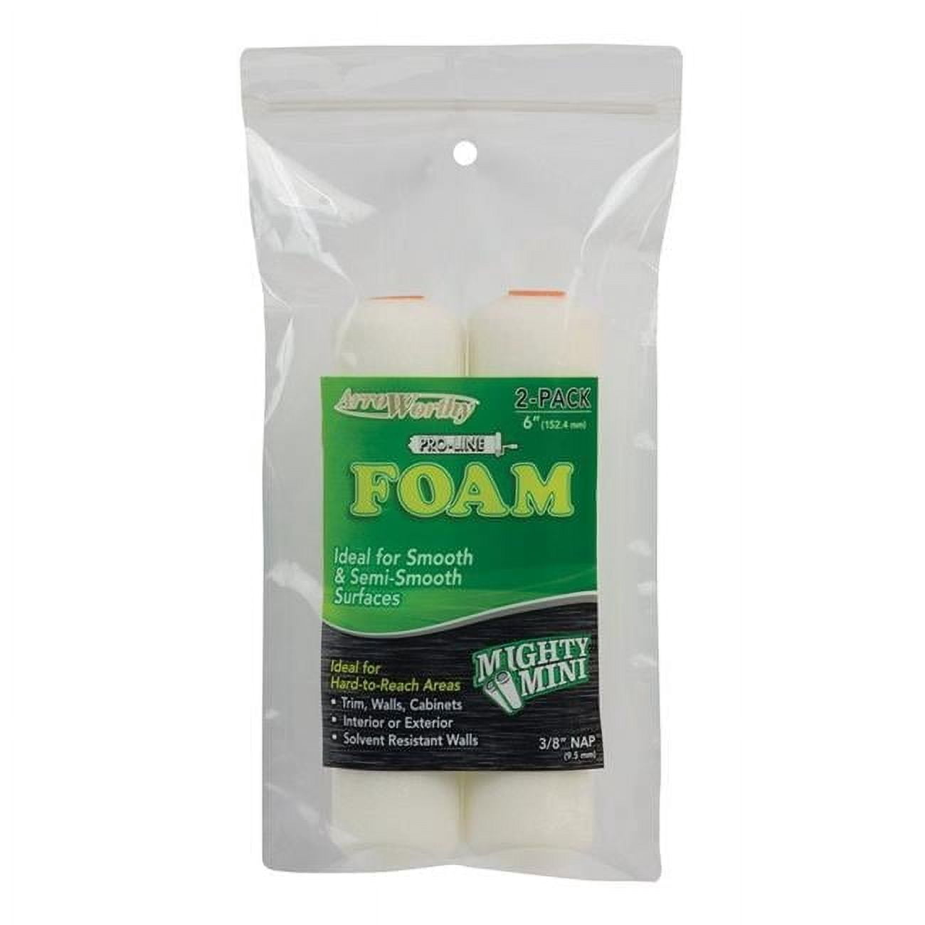 ProLine Foam 0.38 x 6.5 in. Mini Paint Roller Cover for Smooth to Semi-Smooth Surfaces, White - 2 Per Pack - Case of 12