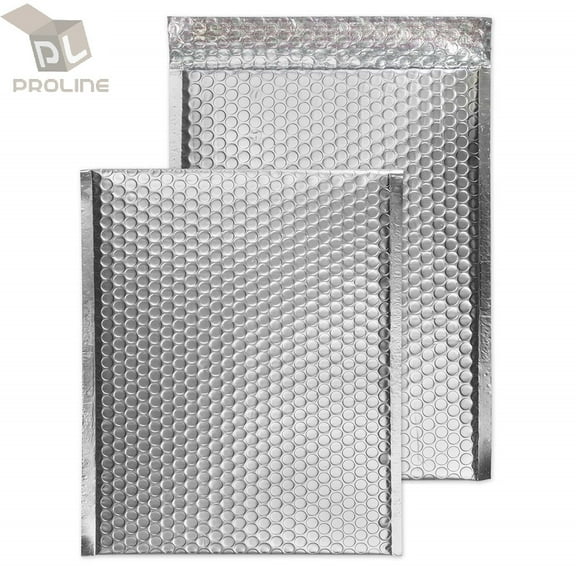 ProLine Metallic Silver Poly Bubble Mailers Envelopes 8.5" x 12" (100 Mailers)