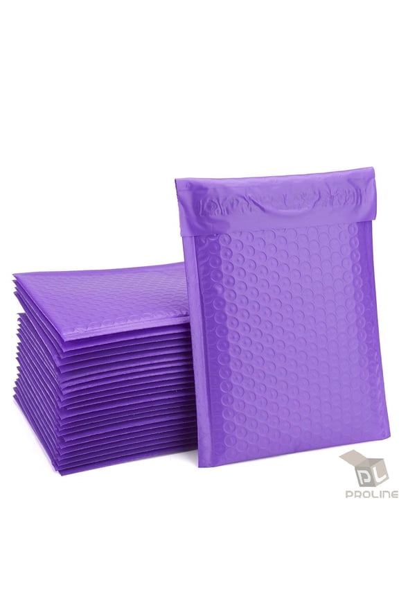 Tear Resistance Poly Bubble Mailers, 4" x 8", Purple, 50 Count