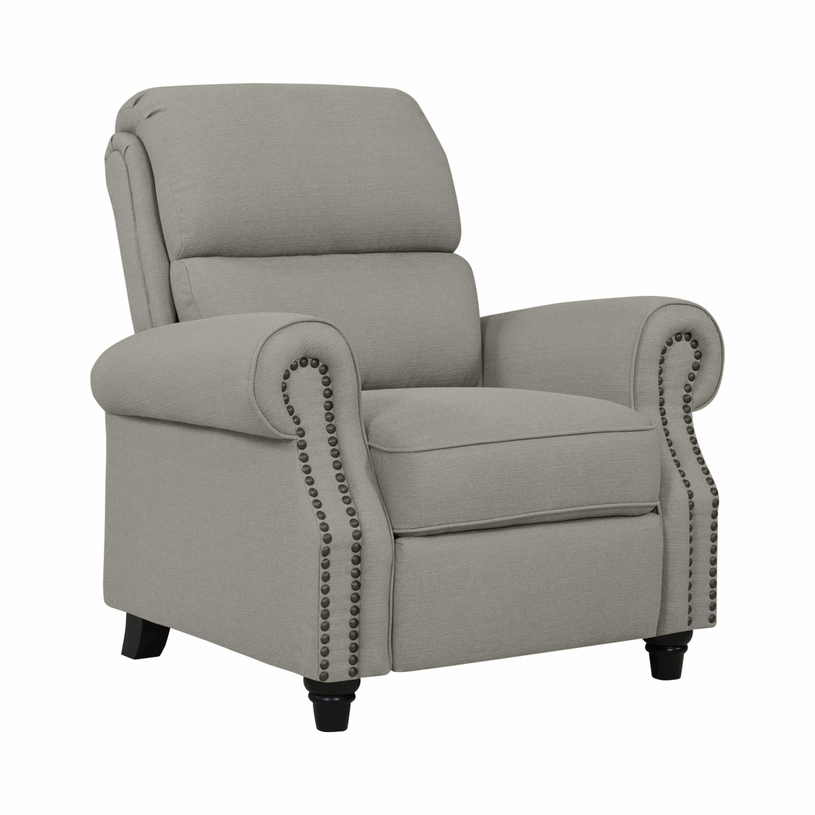 Dove Gray Linen Pushback Recliner with Nailhead Trim