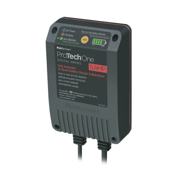 ProMariner 25104 ProTechOne Digital Series On Board Battery Charger and Maintainer, AC Corded with 2.5' Power Cord - 4 Amp