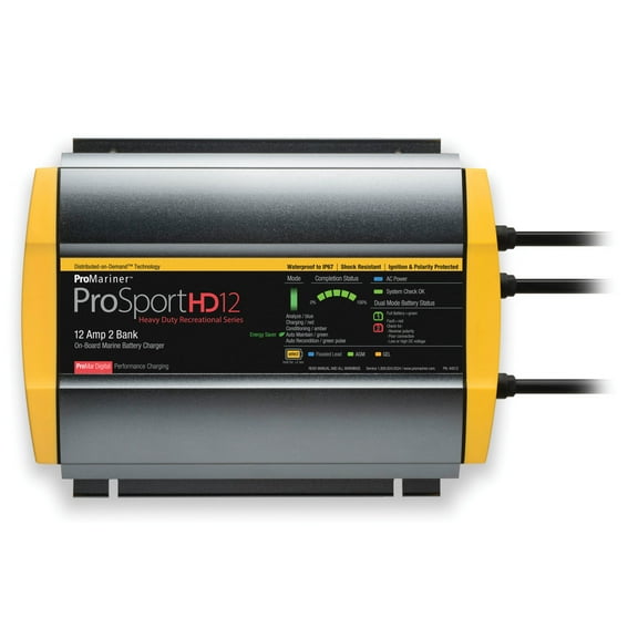 ProMariner 44012 ProSport HD Waterproof Marine Battery Charger, 12 Amp, 2 Bank