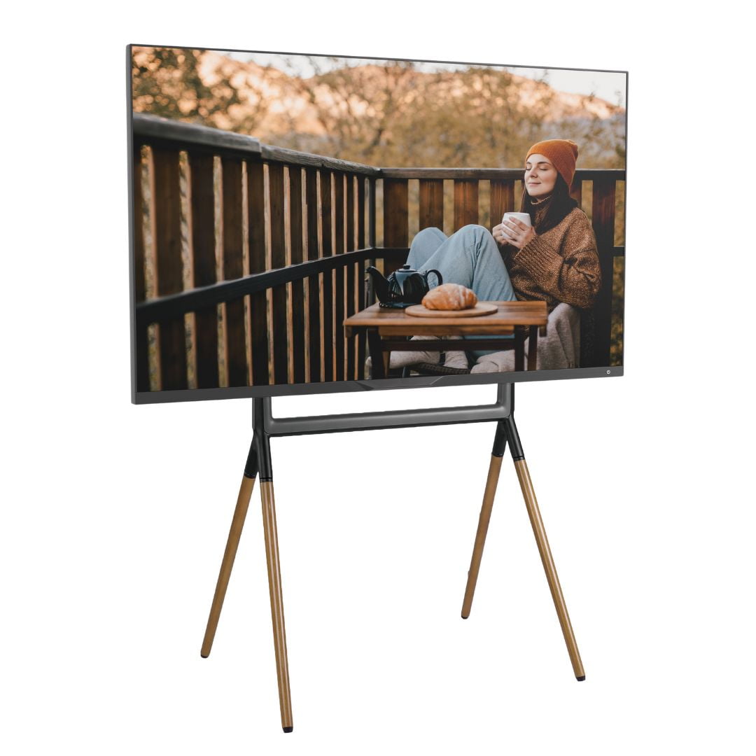 Black and Wood Easel TV Stand with Mount for 42"-84" TVs