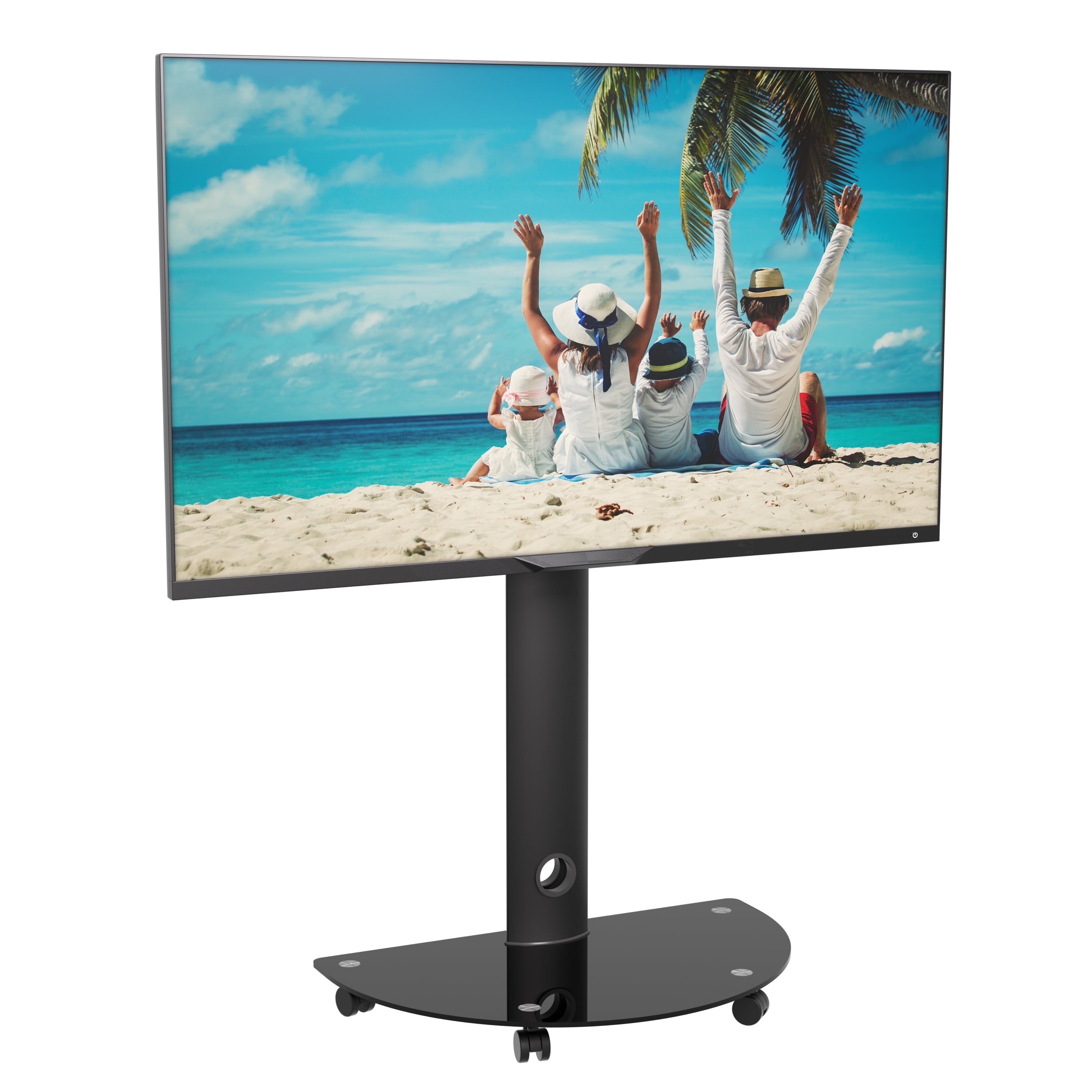 Black Metal Rolling Mobile TV Stand Cart with Swivel Mount