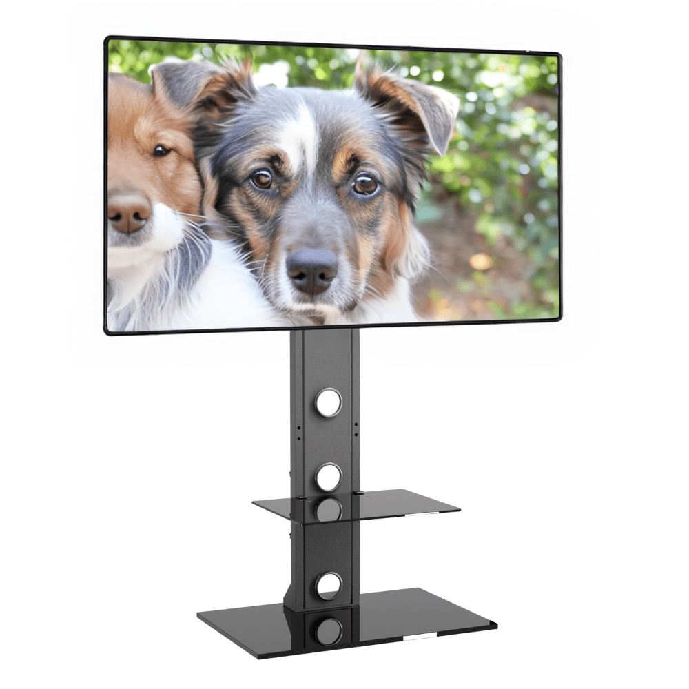 Black Metal and Glass Swivel TV Stand with Mount