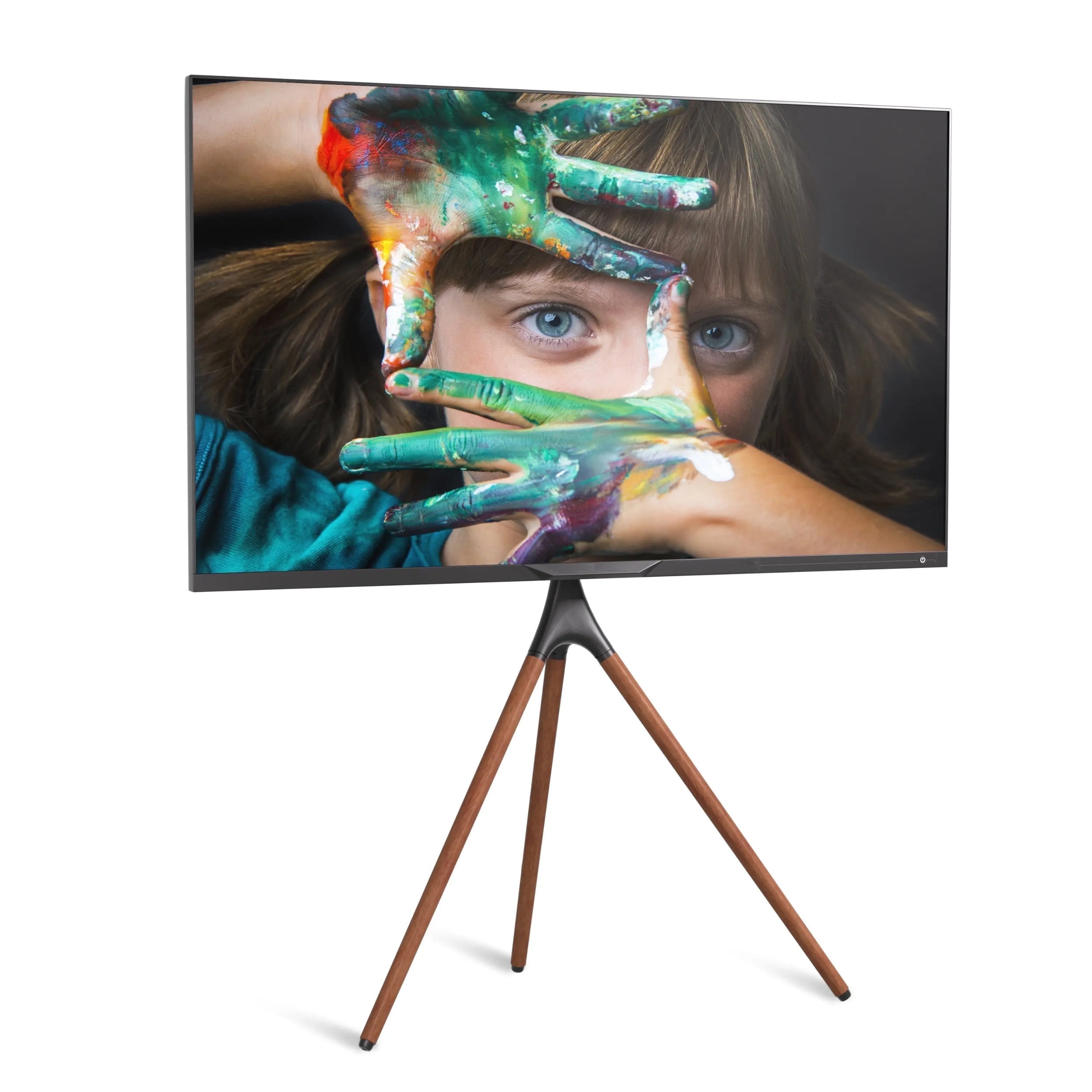 Modern Black Matte Tripod TV Stand with Wooden Legs