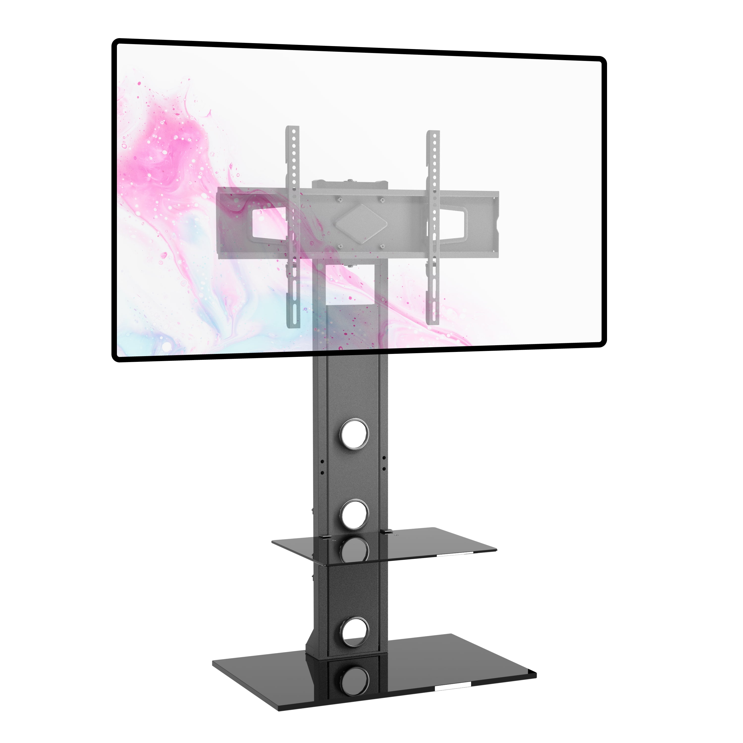 Black Metal and Glass Swivel TV Stand with Mount