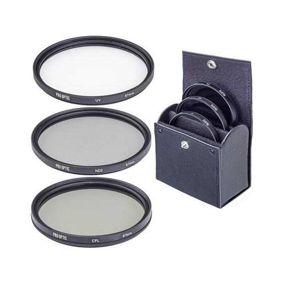 ProOptic 67mm Digital Essentials Filter Kit, with Ultra Violet (UV), Circular Polarizer and Neutral Density 2 (ND2) Filters, with Pouch
