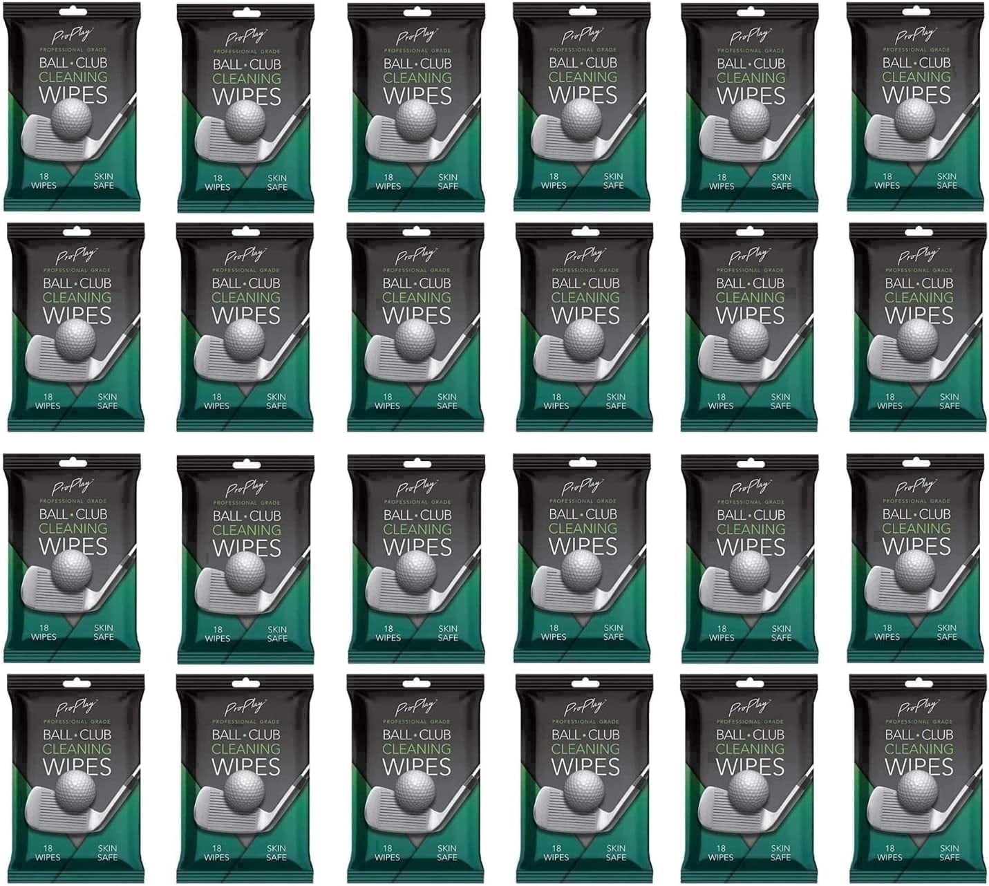 ProPlay Golf Cleaner Wipes, Club & Ball Cleaning Wipes, Unscented, Dirt & Grass Remover, 24 Packs of 18