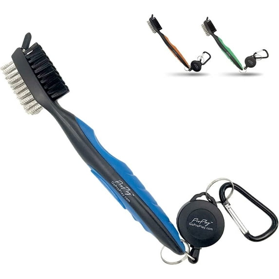 ProPlay Golf Club Cleaner Brush and Golf Groove Cleaner, Retractable Zip-Line Aluminum Carabiner, Lightweight and Ergonomic Design, Easily Attaches to Golf Bag, Blue
