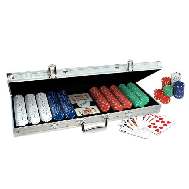 ProPoker 500 Poker Chip Set with Aluminum Case, 2 Decks of Cards, and
