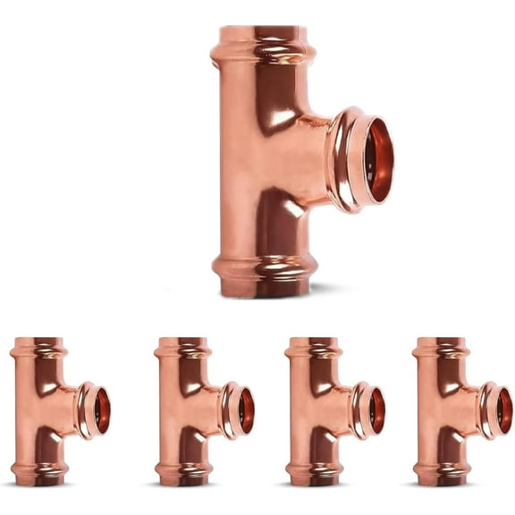 ProPress Fitting Copper Press Tee 1/2" Zero Lead Pro Press Copper Plumbing Pipe Fitting Connection Tool for Commercial and Residential Use - Pack of 5