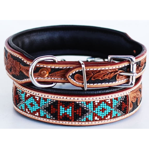ProRider Large 21''- 25'' Made 100% Cow Leather Hand Tooled Puppy Dog Collar 6064TL