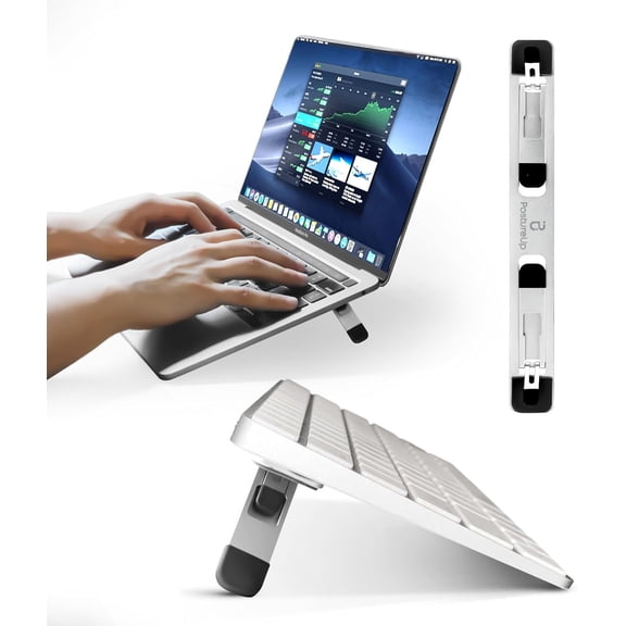ProRiser by PostureUp Self-Adhesive Non-Scratch Aluminum Laptop & Keyboard Stand for Desk, 1.75 & 3in Elevation, Adjustable Computer Stand, Laptop Riser for Up to 20in Laptops and Keyboards