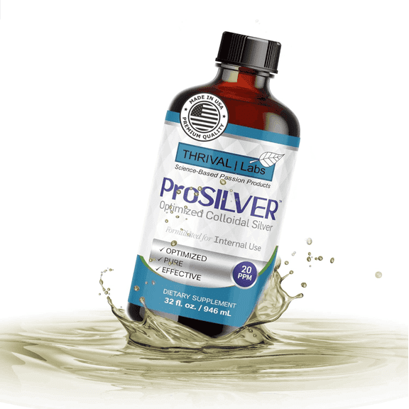 ProSILVER Blue Label Colloidal Silver Liquid – 32oz / 20 PPM, Optimized for Bioactivity and Maximum Absorption to Support your Immune System, Dark Glass Bottle - Thrival Labs
