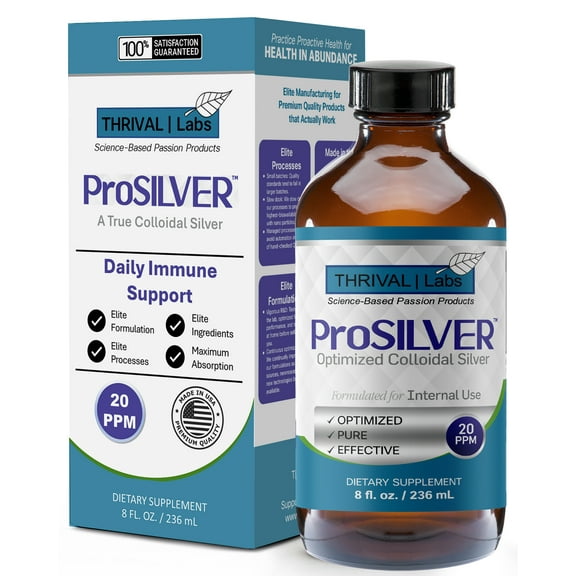 ProSILVER Blue Label Colloidal Silver Liquid 8oz / 20 PPM, Optimized for Bioactivity and Maximum Absorption to Support your Immune System, Dark Glass Bottle - Thrival Labs