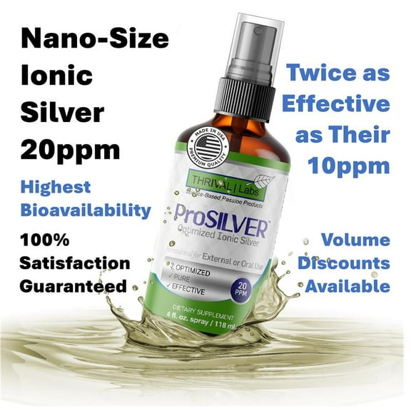 ProSILVER Green Label Ionic Colloidal Silver Liquid 4oz Dropper / 20 PPM, Optimized for Bioactivity and Maximum Absorption to Support your Immune System, Dark Glass Bottle - Thrival Labs