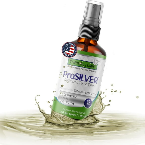 ProSILVER Green Label Ionic Colloidal Silver Liquid – 4oz Spray / 20 PPM, Optimized for Bioactivity and Maximum Absorption to Support your Immune System, Dark Glass Bottle - Thrival Labs