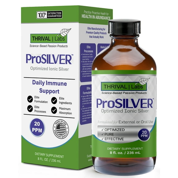ProSILVER Green Label Ionic Colloidal Silver Liquid 8oz / 20 PPM, Optimized for Bioactivity and Maximum Absorption to Support your Immune System, Dark Glass Bottle - Thrival Labs