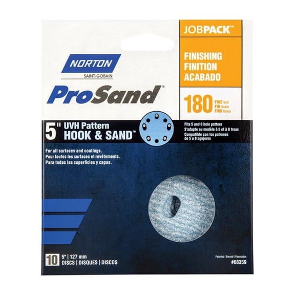 ProSand 5 in. Ceramic Blend Hook & Loop 5 & 8 Hole UVH Finishing Disc, 180 Grit Fine - Pack of 10