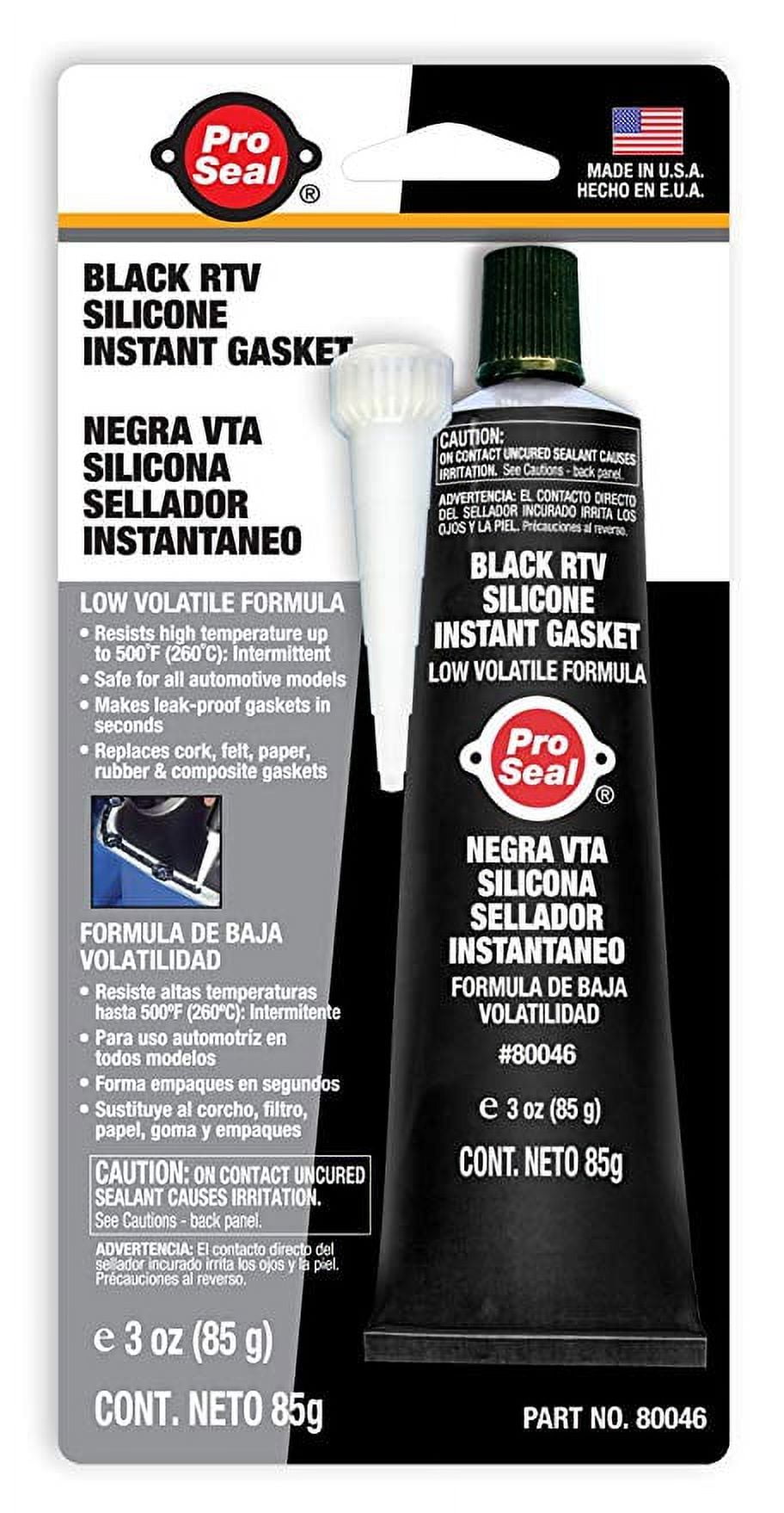 ProSeal Adhesive Black Rtv Silicone Instant Gasket 1 oz Low Volatile Formula
