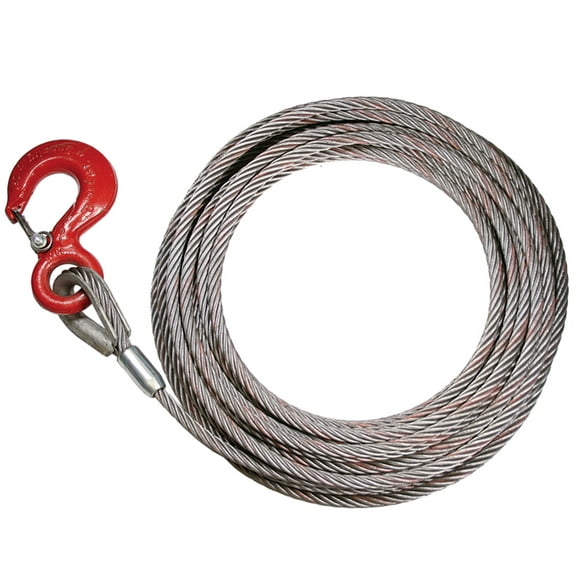 VULCAN Steel-Core Fixed Hook Winch Cable - 3/8 Inch x 50 Foot - PROSeries