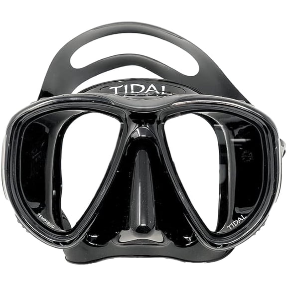 Tidal Mask - Advanced Anti Fog Diving Mask for Scuba Diving, Snorkeling, Free Diving and Swimming. Wide-Angle Tempered Glass Lens. Best Anti-Fog Diving mask for Adults - Black/Clear Lens