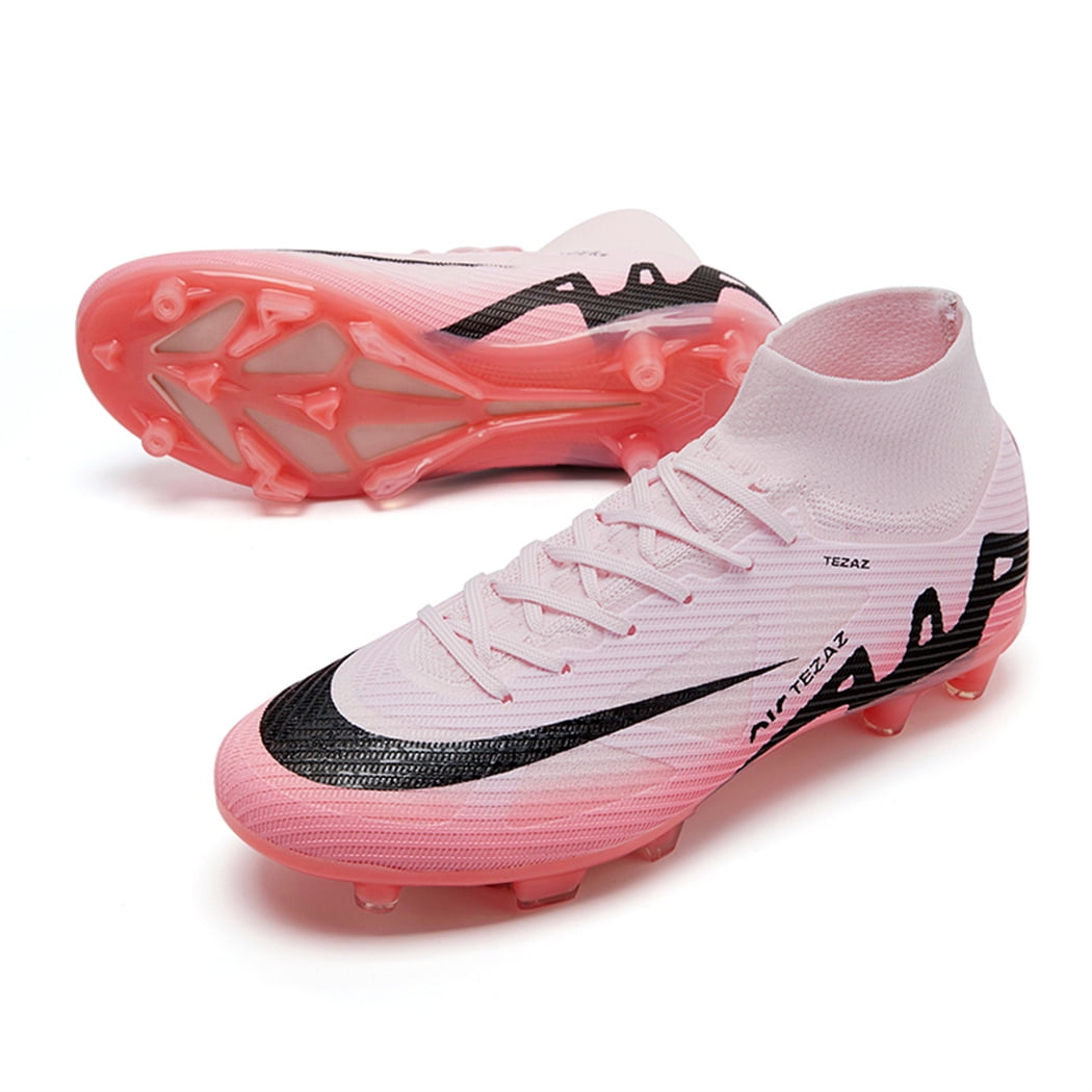 ProSoccer Kids Soccer Shoes Firm Ground Youth Soccer Cleats Boys Spike FG High-Top Football Boots For Outdoor Training Pink Size 4