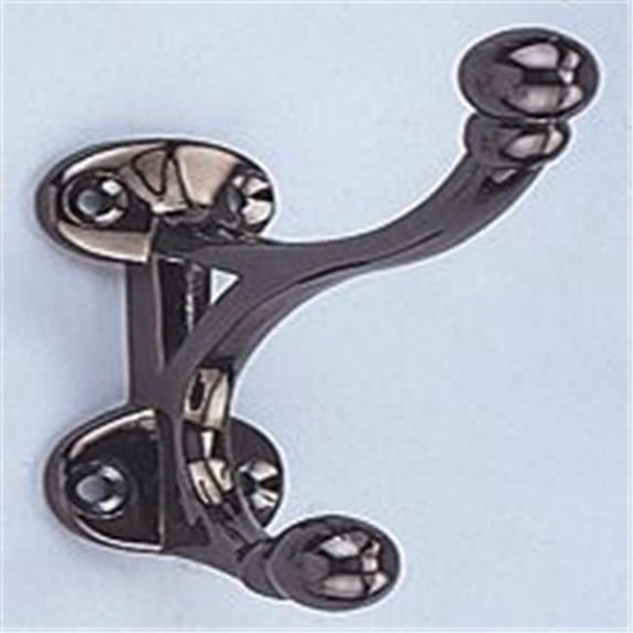 ProSource 2 Hook Nickel Coat Hook, Die-Cast Zinc, 30 lb Limit
