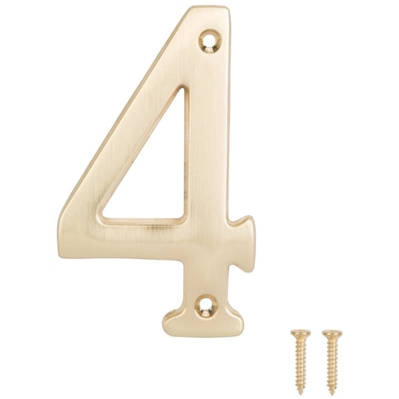 ProSource 2142578 House Number, 4, Die-Cast Zinc, Satin Brass
