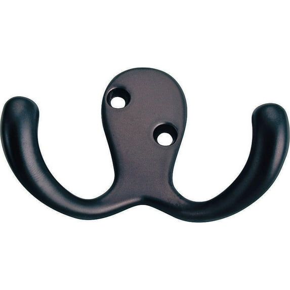 ProSource 2367852 Double Prong Robe Hook, 1-13/16 in L, 5/64 in Mounting Hole, Die-Cast Zinc, Oil Ru