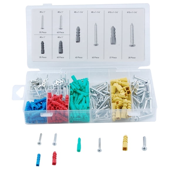 Prosource Anchor and Metal Screw Assortment, 285 Piece, Steel, Zinc Plated
