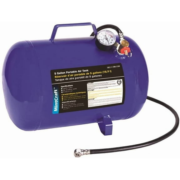ProSource AT05 Air Tank, 5 gal Tank, 1/4 in Inlet, 5/16 in Outlet, 85 to 125 psi Pressure, Steel, 2 mm Gauge