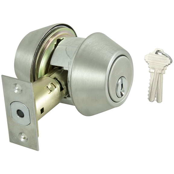 ProSource D762V-PS Deadbolt, 2 Grade, Satin, 2-3/8 to 2-3/4 in Backset, SC1 Keyway, 1-3/8 to 1-3/4 in Thick Door
