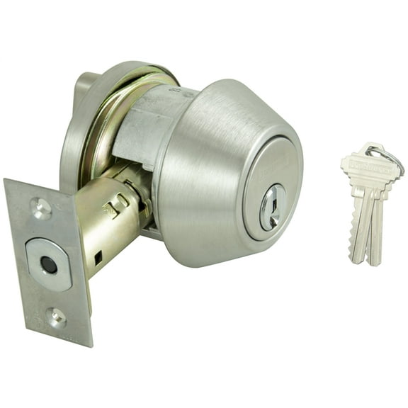 ProSource Deadbolt, 2 Grade, Satin Stainless Steel, 2-3/8 to 2-3/4 in Backset, SC1 Keyway