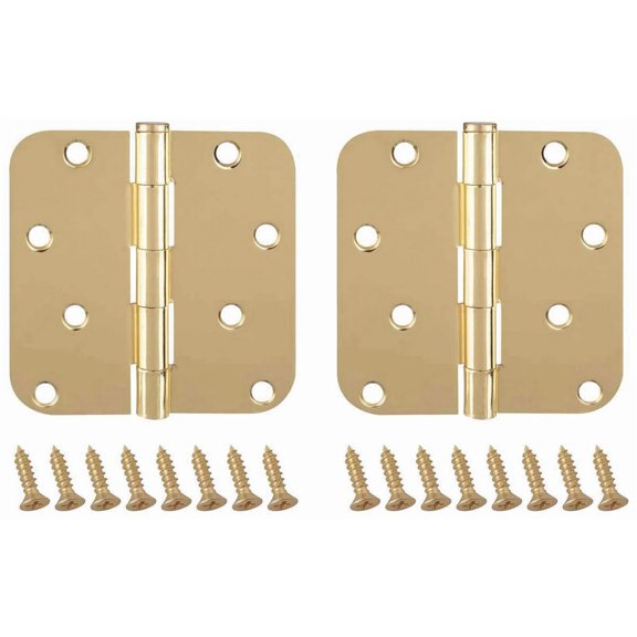 ProSource Door Hinge, 4 In L X 4 In W Door Leaf, 8 Holes, 2.2 Mm Thick Leaf, Steel, Bright Brass
