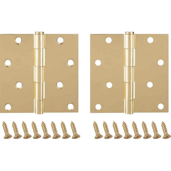 ProSource 2776342 Door Hinge, 4 in L x 4 in W Door Leaf, 8 Holes, 2.2 mm Thick Leaf, Steel, Bright B
