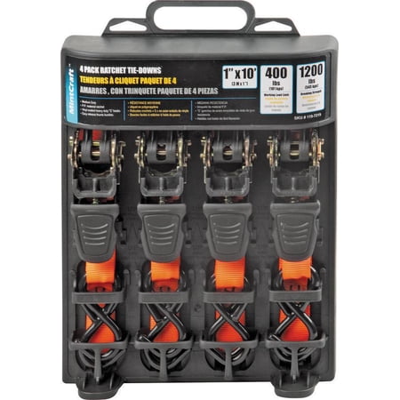 ProSource 1197219 Ratchet Tie-Down Kit, 400 lb Work, 10 ft L, S-Hook, Polyester Webbed, Orange