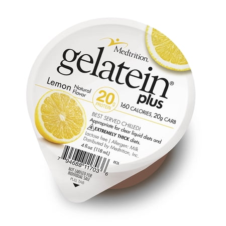 Gelatein Plus Lemon: 20 grams of protein. Ideal for clear liquid diets, swallowing difficulties, dialysis and oncology. Great pre or post-workout snack. (12 pack)