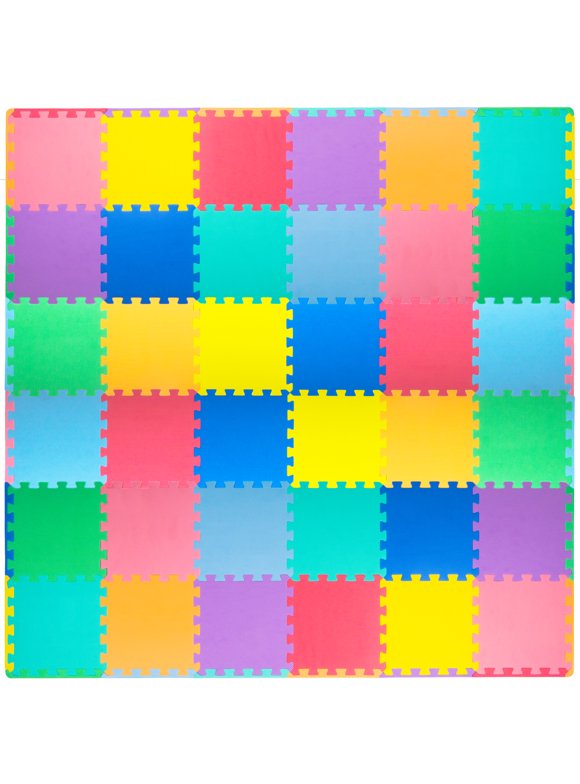 ProSource Kids Solid Colors Foam Puzzle Floor Play Mat, 36 or 16 tiles