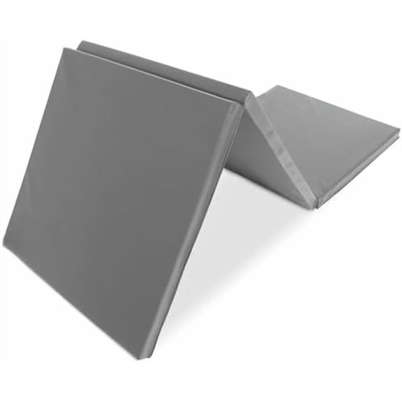 ProSource Tri-Fold Folding Thick Exercise Mat 6’x2’ with Carrying Handles for MMA, Gymnastics, Stretching, Core Workouts Grey