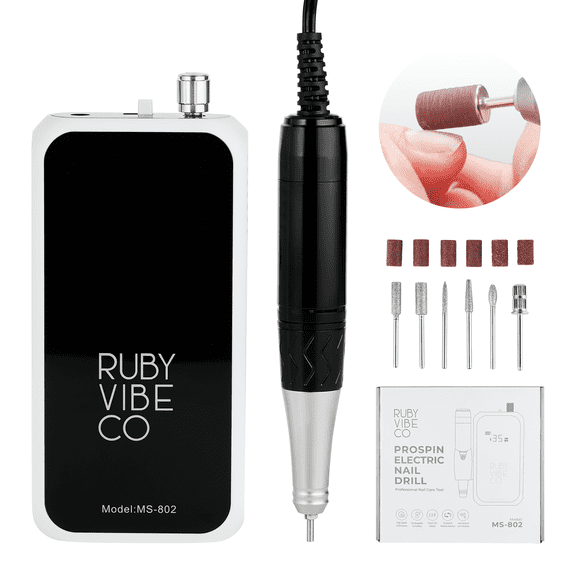 RUBY VIBE CO ProSpin Electric Nail Drill, Cordless Rechargeable 35000 RPM E-File with LED Display