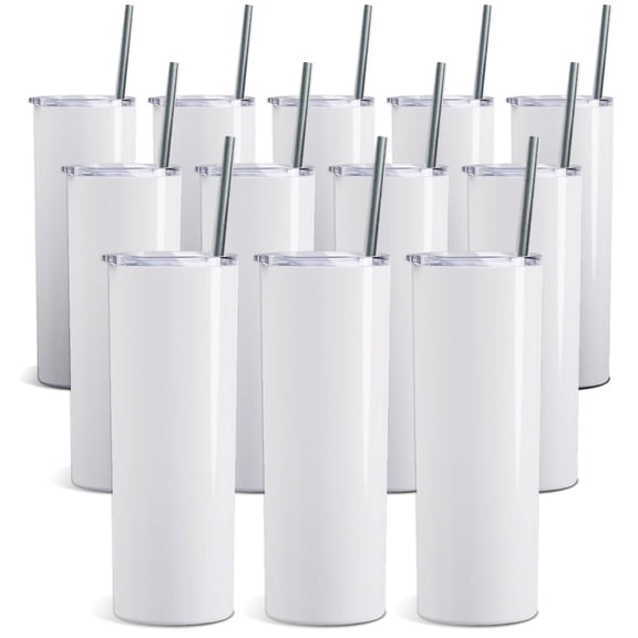 ProSub 20oz Straight Skinny Tumbler Sublimation Blanks Gloss White - 12 Pack