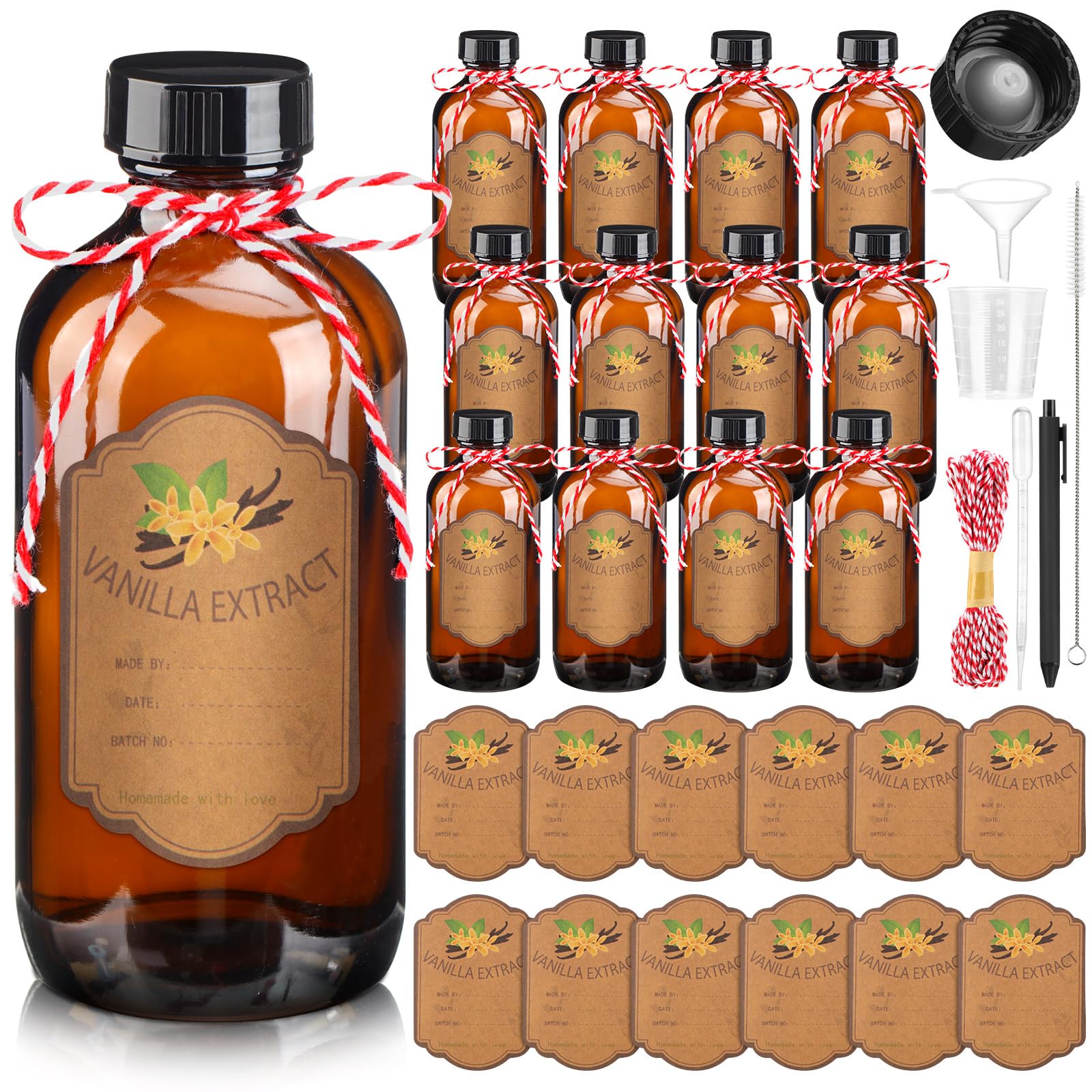 ProSuites 12 Pack Amber AIF4 Vanilla Extract Bottles 8 oz Vanilla Glass