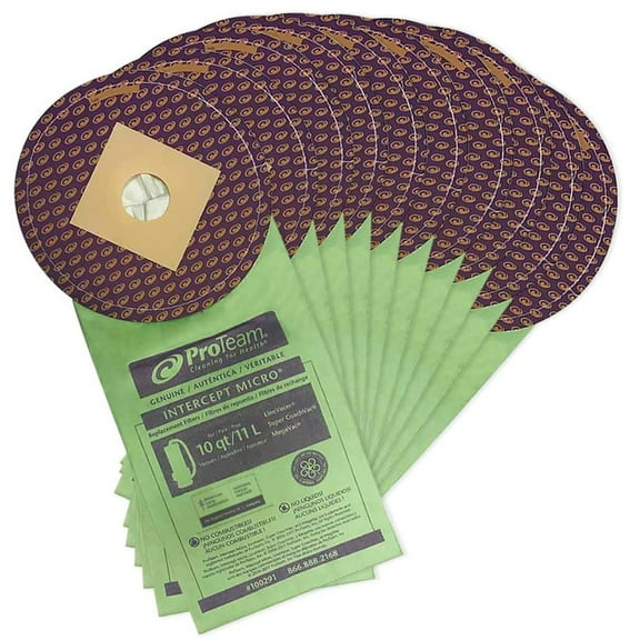 ProTeam 100291 Intercept 10 Qt Capacity Micro Closed Collar Filter Bags, 10 Pack
